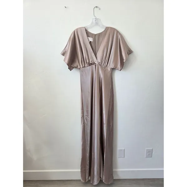 Birdy Grey Jesse Dress Taupe Kimono Satin Bridesmaid Maxi Slit Flattering Small - Image 5