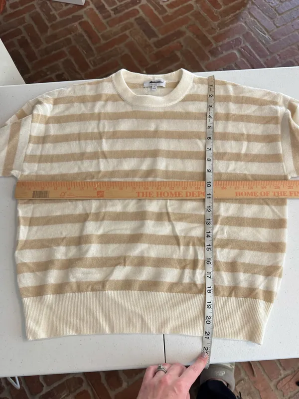 Madewell Cashmere Crewneck Sweater Women Small Ivory Biscuit Stripe NEW NY916 - Image 7