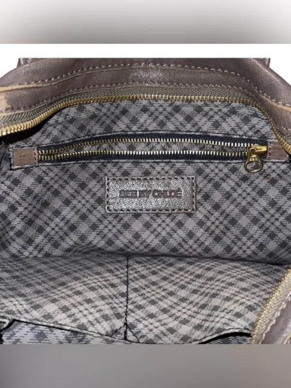 See by Chloé Gray Brown Leather Shoulder Bag Snakeskin Trim - Image 8