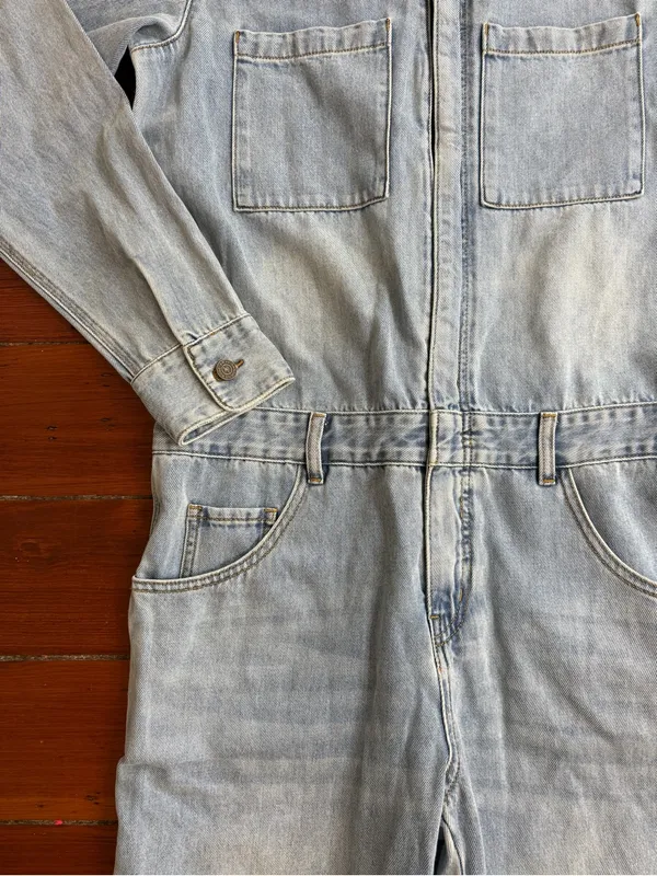 Sundance Free People x Sandrine Rose Denim Boiler Suit Utility Jumpsuit Sz M 🧡🍄 - Image 9