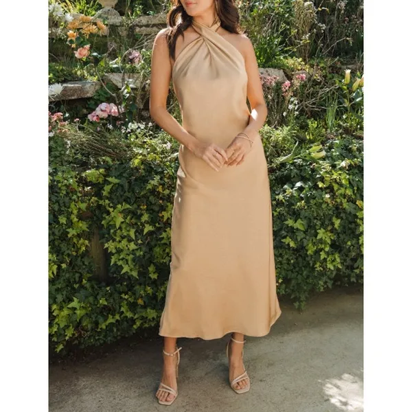 NWT Show‎ Me Your Mumu Jasmine Halter Midi Dress in True Gold Luxe Satin - Image 10