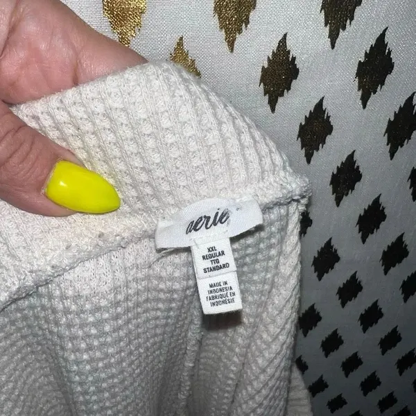 Aerie white waffle knit athletic wear loungewear sweatpants light cream nude siz - Image 4