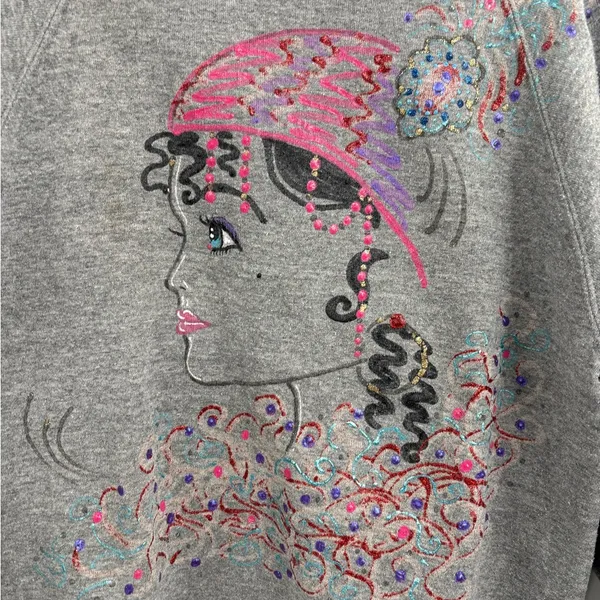 Vintage jerzees handprinted beaded art deco made usa sweatshirt size medium - Image 4