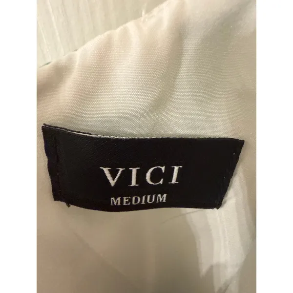 VICI Green White Tropical Leaf Print Midi Dress M Rayon Linen Front Slit Resort - Image 6