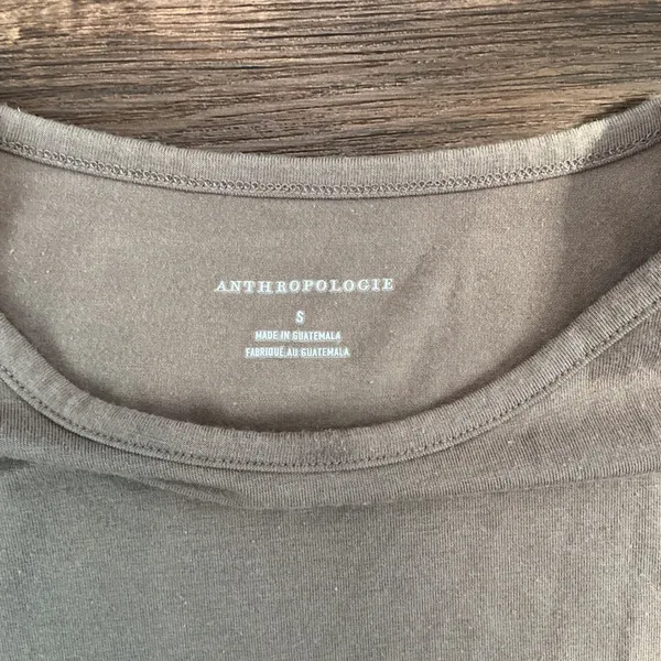 Anthropologie Long Sleeve Crew Neck Top Taupe Brown Raw Hem Small Minimalist - Image 2