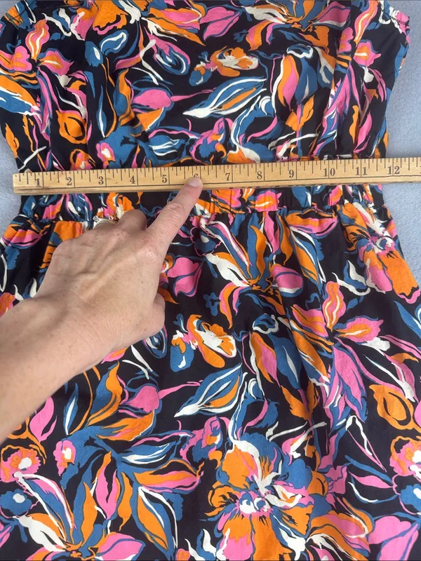 French Connection Floral Midi Dress in Black with Pink & Orange Print Size: XS - Image 7