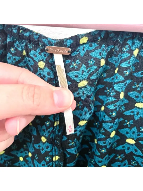 Free People Sunrise Printed Long Sleeve Shirt Black/Teal Size M - Image 3