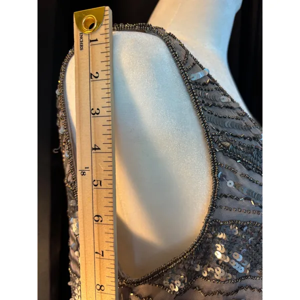 Patra Vintage Sequin Beaded Cocktail Dress Silver Art Deco Gatsby Sz 16 RN 65518 - Image 7