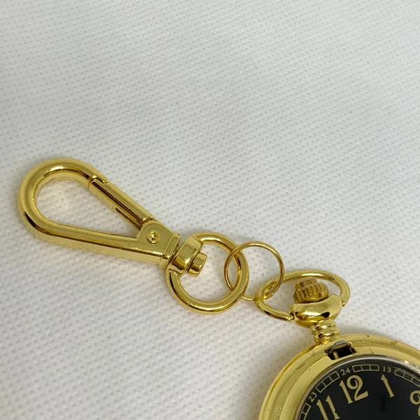 Joy & iman gold tone Pocket Watch Quartz Clip On Purse Fob black dial running - Image 3