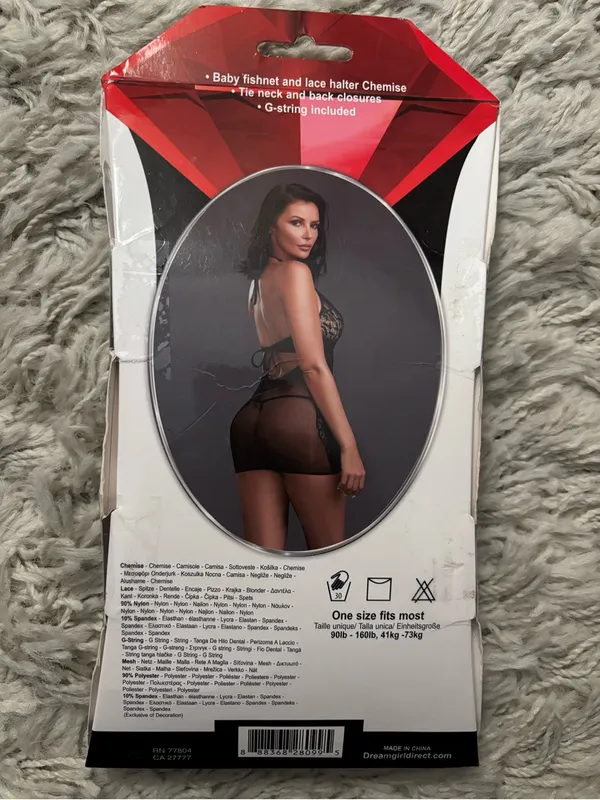 Dreamgirl Halter Chemise with Black Lace Fishnet with G-String Women’s One Size - Image 7