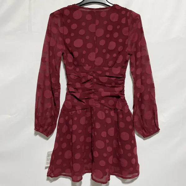 ASOS New Design V-Neck Ruched Waist Long Sleeve Skater Mini Dress Oxblood Size 0 - Image 16