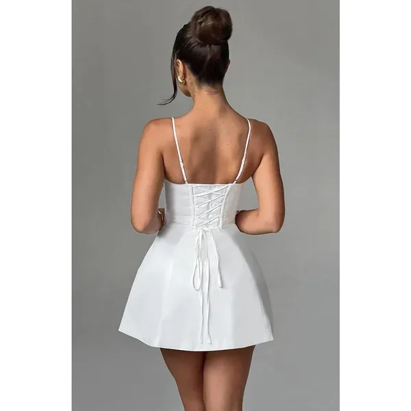 NWT Babyboo Sela Ivory Lace Up Corset Fit & Flare Mini Dress Womens Size S Small - Image 7