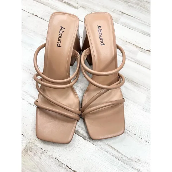 Abound ABAUSTYN-PU Beige Block Heel Strappy Square Toe Open-toe Heels Size 9M - Image 2