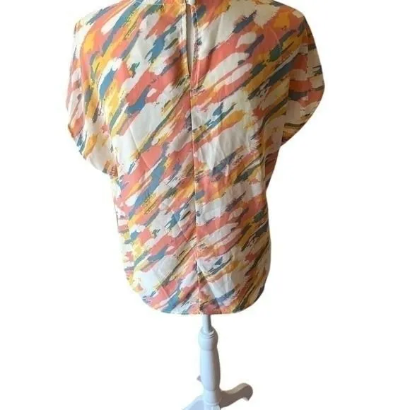 Gilli Womens Blouse Peach Blue Watercolor Abstract Print Dolman Sleeve Layering - Image 4