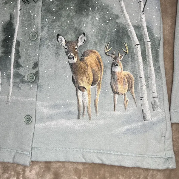 Vintage Artisans Deer Winter Scenic Cardigan Small Woodland Cabincore Pockets - Image 4