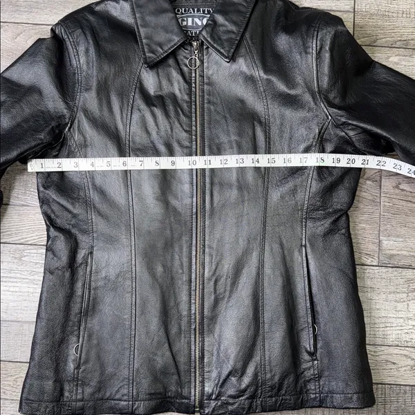 Gino Quality Leather Elegant Black Ladies Jacket Size L - Image 6