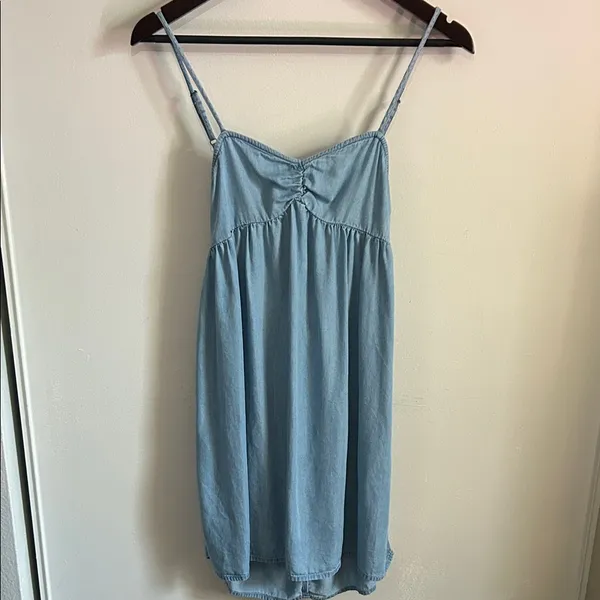SO Light Blue Chambray Denim Babydoll Mini Sundress Tunic Tank - Image 11
