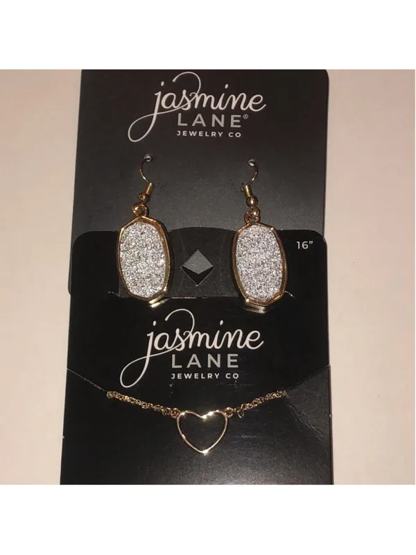 Jasmine Lane Gold Tone and Silver Earrings and Necklace Set - Image 2