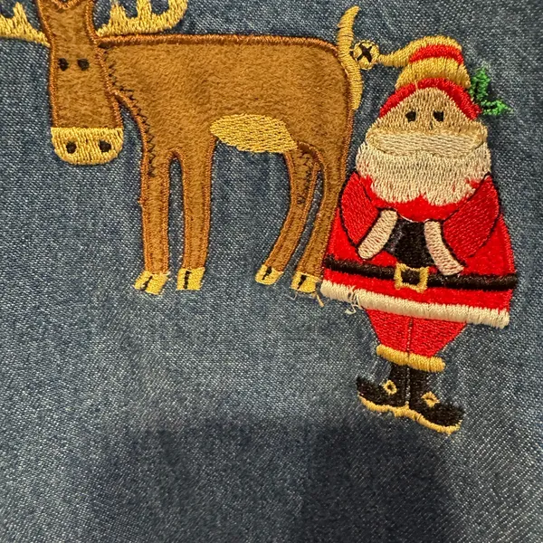 Holiday Time Christmas Santa‎ Reindeer denim button down long sleeve - Image 3