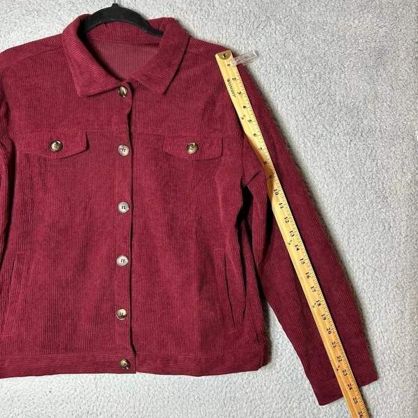 Corduroy Jacket Womens S‎ Red Rust Collared Long Sleeve Button Up Corduroy NEW - Image 6