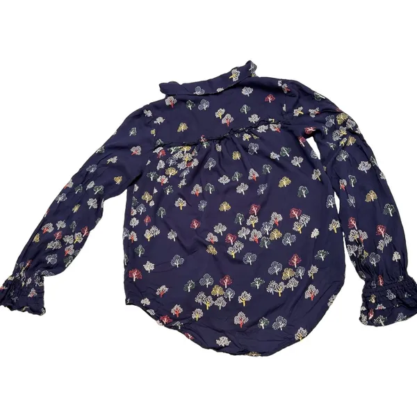 Anthropologie Maeve Fredericka Button Down Top Sz 2 Trees Navy - Image 5