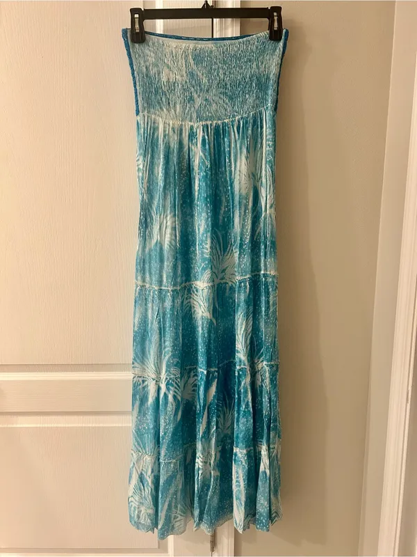 Chaudry Strapless Turquoise Maxi Dress with Smocked Bodice - Image 4
