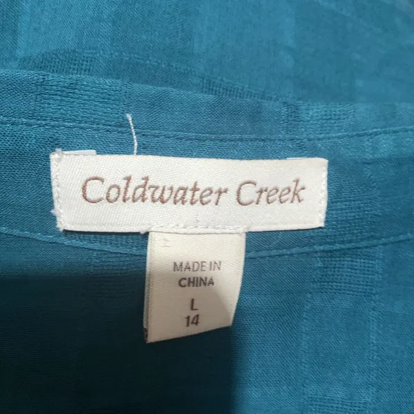 Coldwater Creek Womens Size Large 14 Blue Button Up Printed Cotton Blouse Top - Image 5