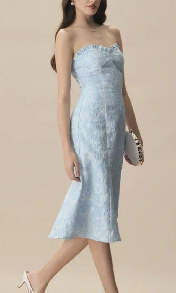 RIHOAS Previous Next Women's Blue Strapless Jacquard Midi Dress 3 - Image 3