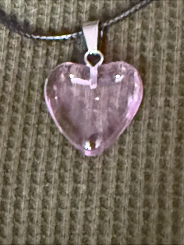 Heart Pendant Necklace - Pink Glass Heart on Black Cord - Image 2