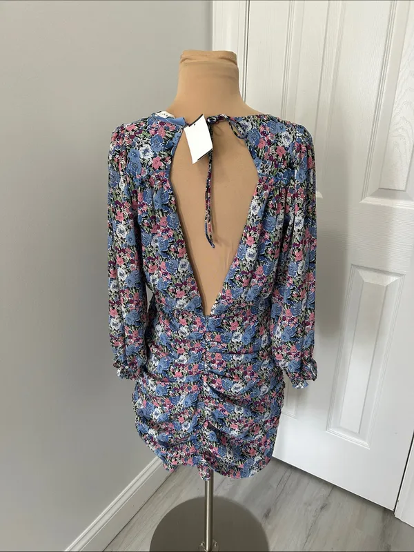 Lush Floral Surplice Ruched Long Sleeve Dress - Image 3