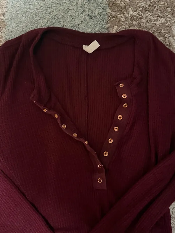 Red Free People Long Sleeve Henley Top - Image 2