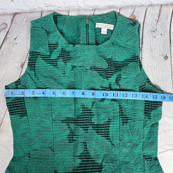 Eva Mendes New York Company Green Floral‎ Jacquard Fit Flare Sleeveless Dress 2 - Image 7