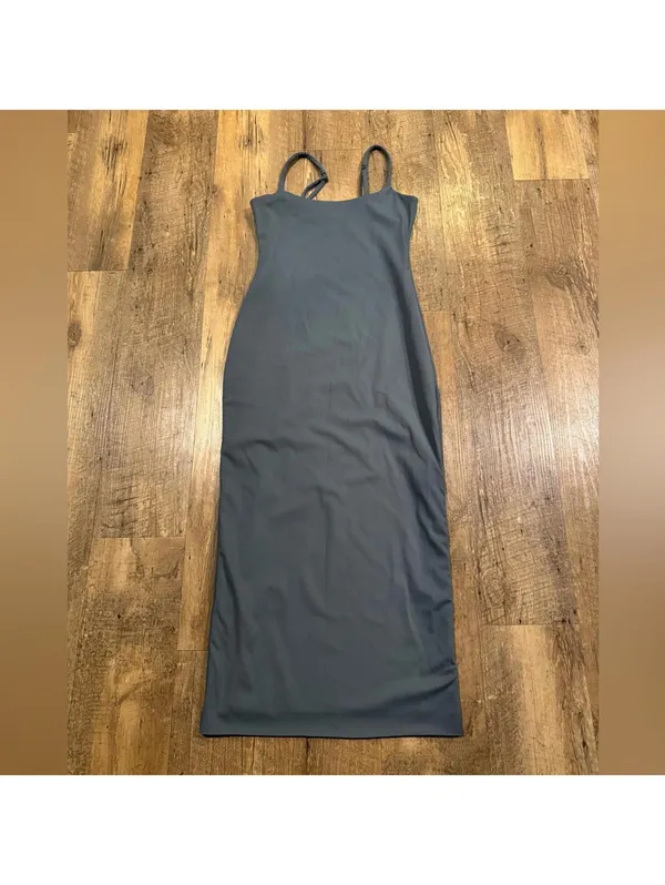 Open Edit Smooth Edit Strappy Midi Bodycon Dress XS Dusty Blue - Image 3