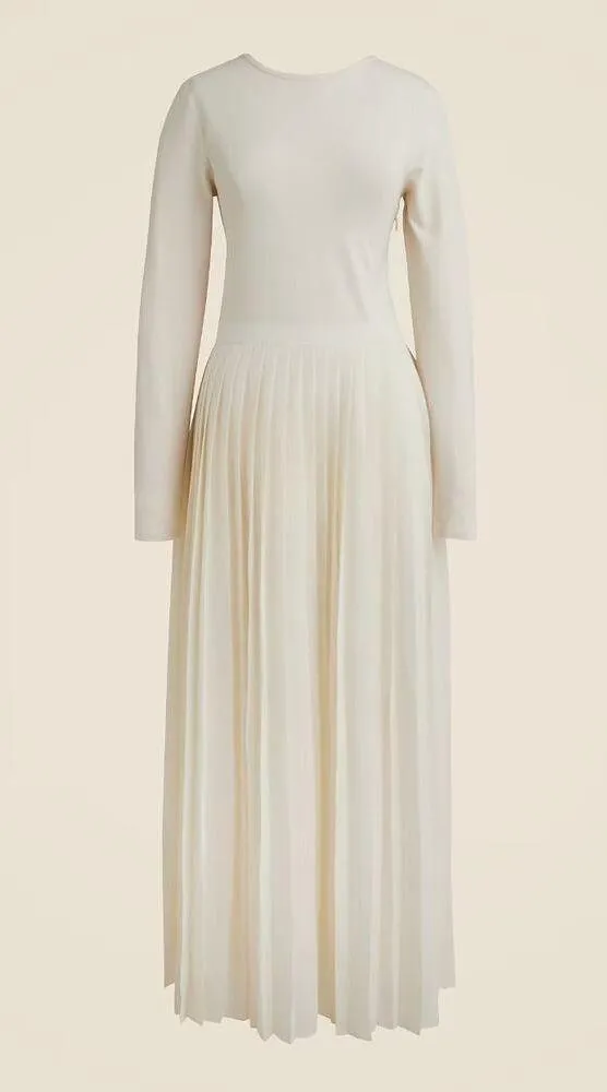J.Crew Pleated Ballet Maxi Dress Stretch Cotton Natural Long Sleeve Medium NWT - Image 8