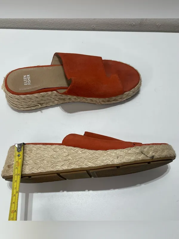 Eileen Fisher Tarry Sandals Women's 11 Orange Nubuck Toe Loop Espadrille Wedge - Image 2