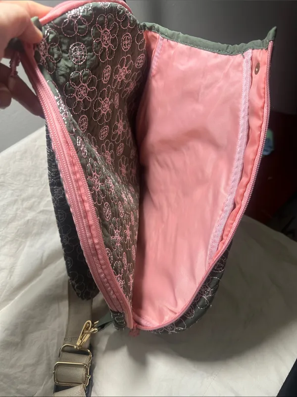 Quilted Olive Green Floral Crossbody Bag with Pink Trim by Oak and Reed. new - Image 5