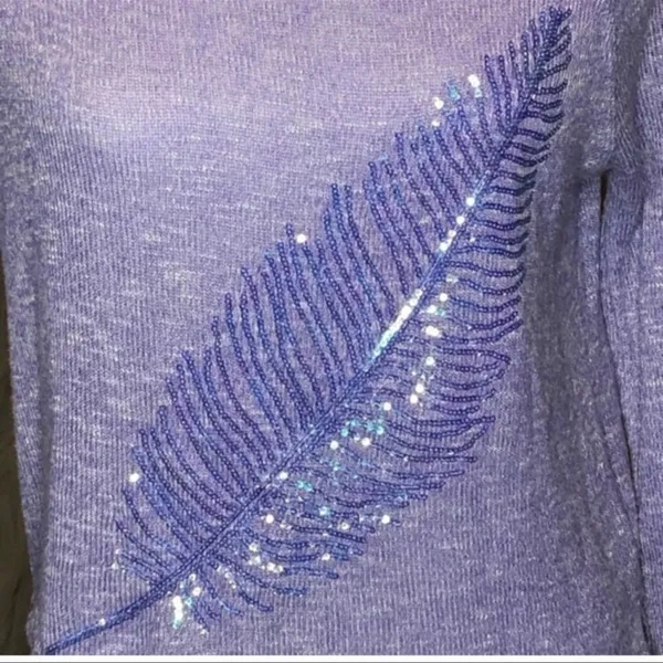 Aeropostale Live Love Dream Purple Sequin Feather Sweater Large - Image 6