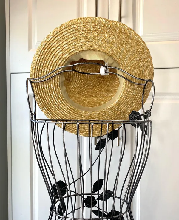 Bride Custom Wicker Straw Hat w/ Black Bow Hand Painted Vynl - Image 7
