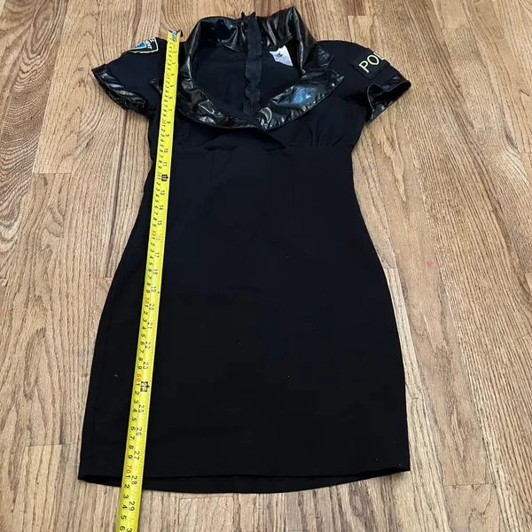 Womens Police Officer Costume Mini Dress Black Faux Leather Trim Small - Image 9