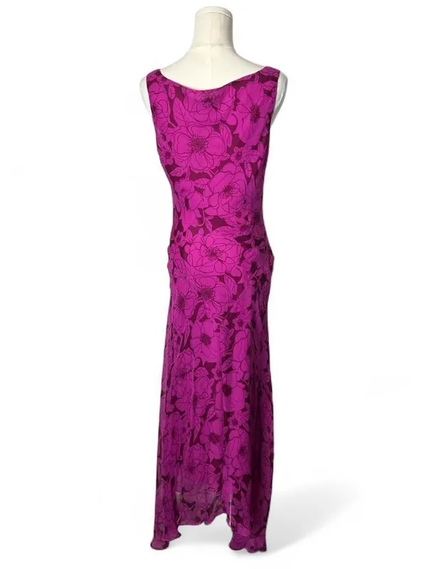 Vintage ICE Magenta Floral Bias Cut Silk Asymmetrical Maxi Dress - Image 2