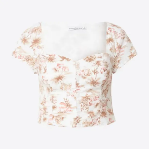 [Abercrombie & Fitch] Tropical Toile Print Sweetheart Neck Crop Top Size Large L - Image 2