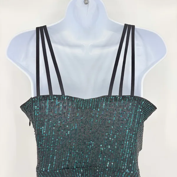 Grace Karin Y2K Sequin Top Sz S Teal Strappy Peplum Clubwear Indie Holiday Glam - Image 7