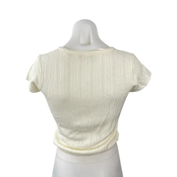 WAYF Women's Cream Wool Ribbed Button Down Shirt Blouse Cardigan Sweater Top S - Image 4