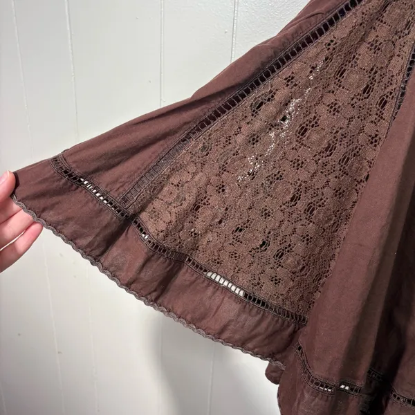 WDNY Vintage Y2K Brown Whimsygoth Lace Pleated Trim Knee Length Skirt Size 8 - Image 2