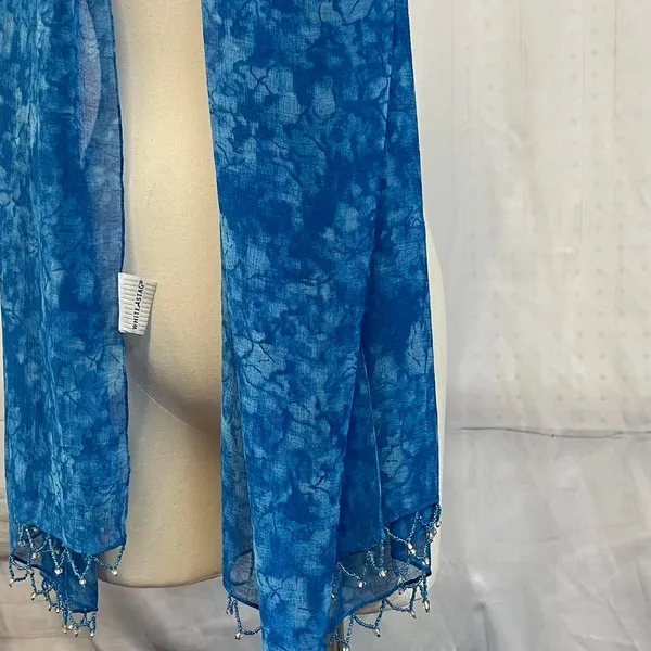 White Stag Blue Tie-Dye Beaded Sarong Maxi Skirt Scarf Cover Up - Image 7