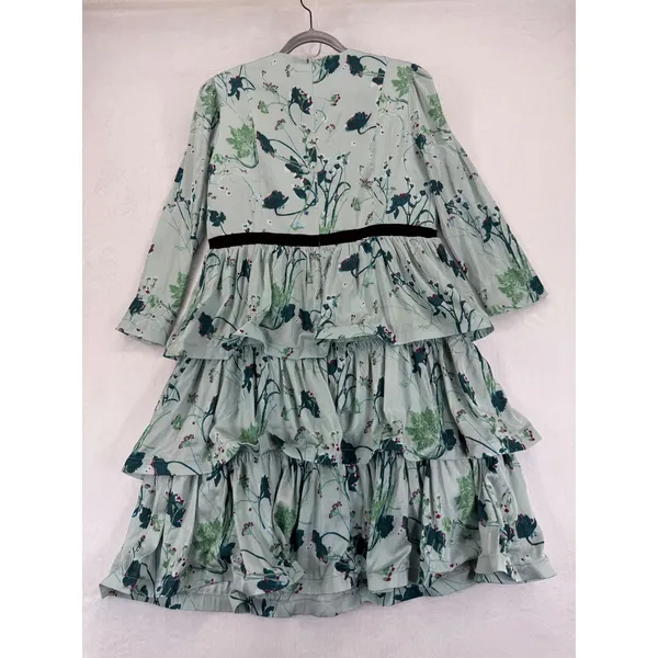 Tuckernuck Floral Tiered Dress Long Sleeve Womens XL Green Black‎ Trim READ - Image 7