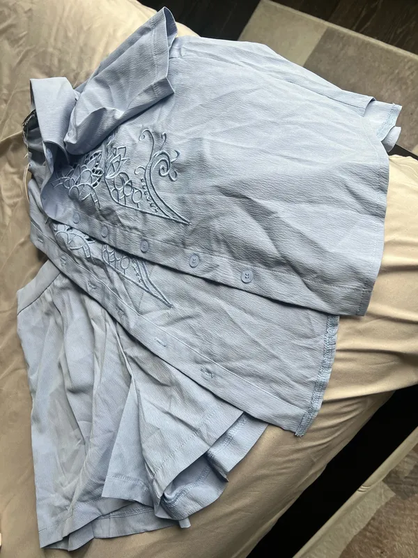 Light Blue Embroidered Short-Sleeve Shirt Set - Image 2