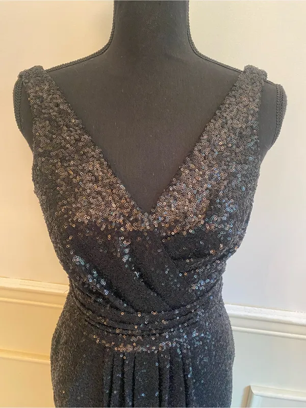 SORELLA VITA Black Sequin V-Neck Maxi Gown Bridesmaids Prom - Image 2