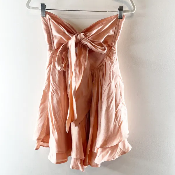Cotton Candy LA Strapless Satin Twist Front Cutout Mini Dress Peach Pink Medium - Image 5