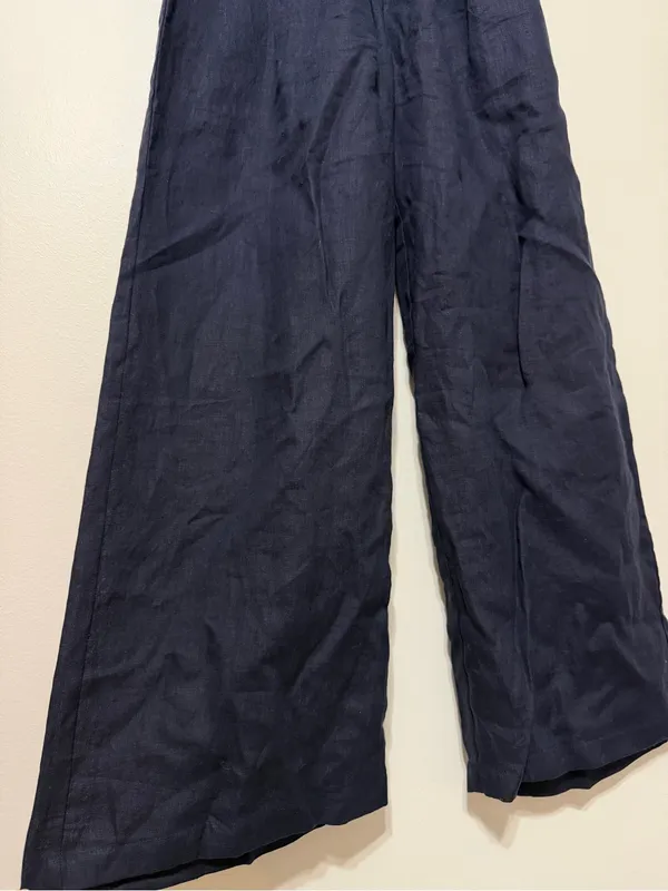 Stillwater Linen Knotch Waist Pants Size Small Navy Blue Coastal Beach Wide Leg - Image 6